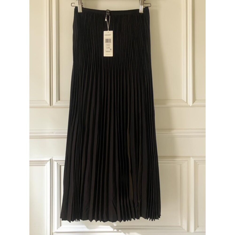 Eileen Fisher Woven Wool Silk Pleated Maxi Skirt Black XXS NWT